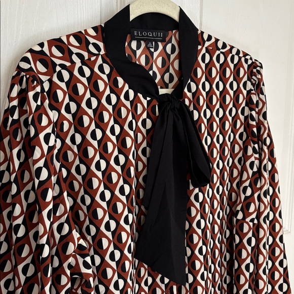 ELOQUII Tie Neck Button Up Blouse Size 22 Ascot Flowy dressy career wear - Picture 7 of 12